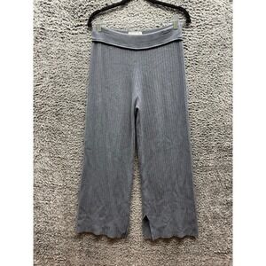 Rus‎ Ashi Rib-Knit Italian Yarn Wide-Leg Cropped Trousers Gray Womens Size M